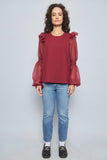 Blusa casual  burdeo anthropologie talla L 643