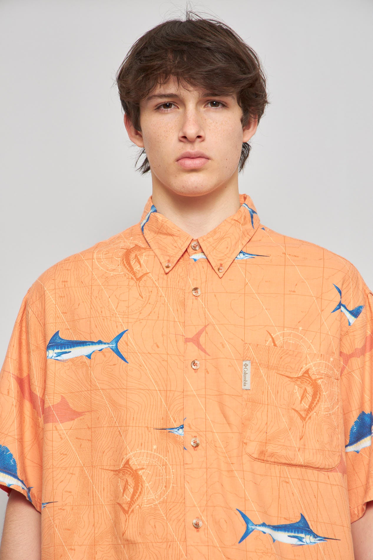 Camisa casual  naranjo columbia talla L 681